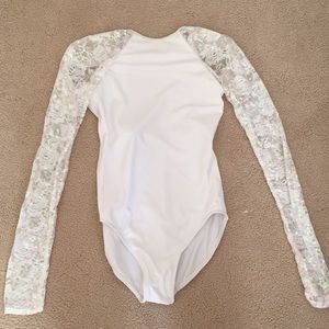 white lace long sleeve leotard dance costume